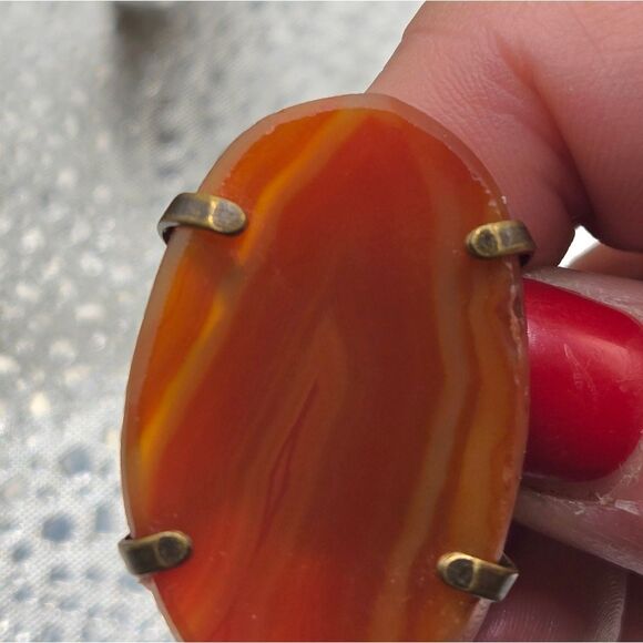 "5/$25" Vintage Amber Colored Orange Gemstone Brass Adjustable Ring 70's - Picture 5 of 8